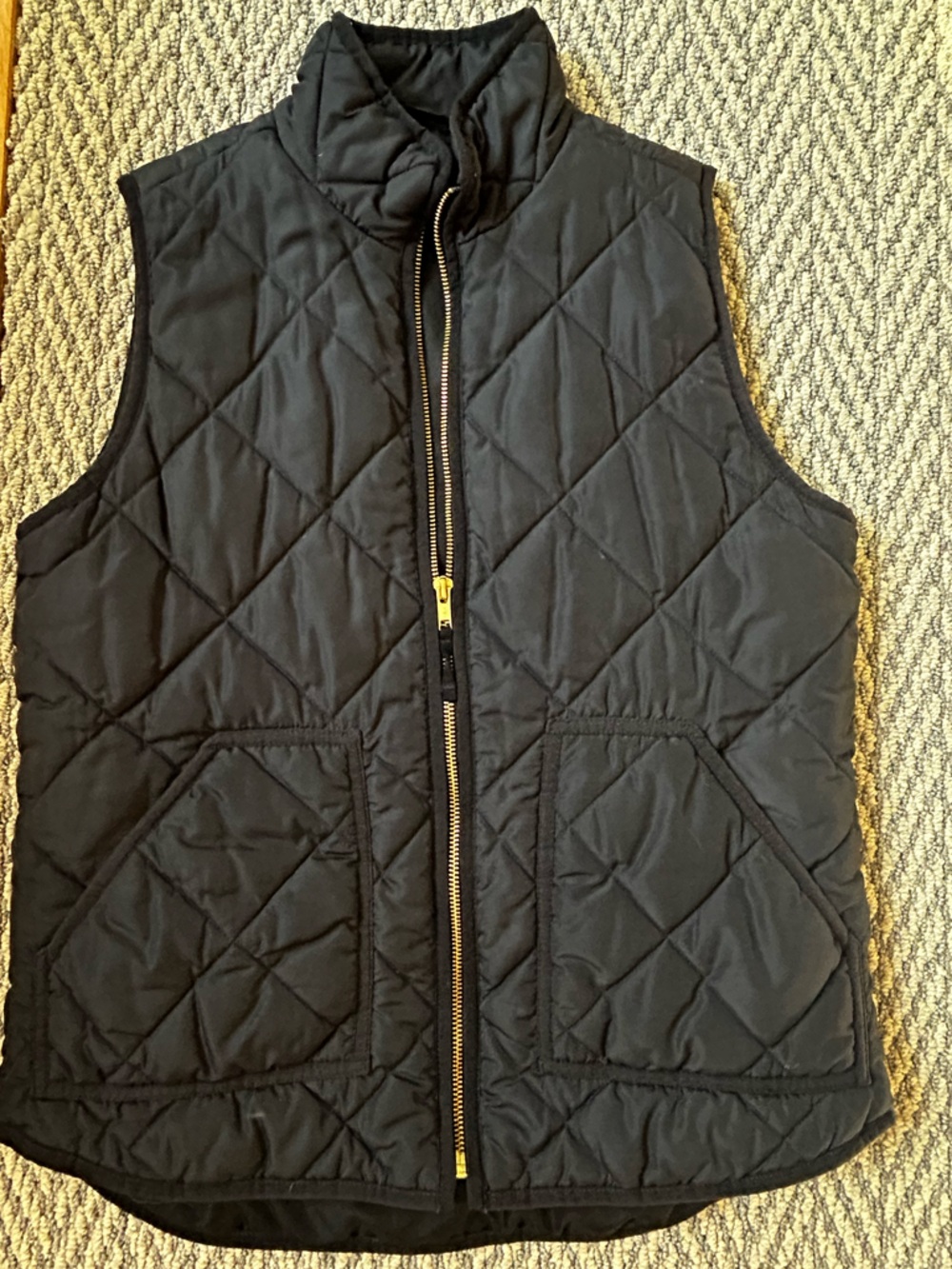 J. Crew Quilted Black Vest with Gold-Tone Zipper